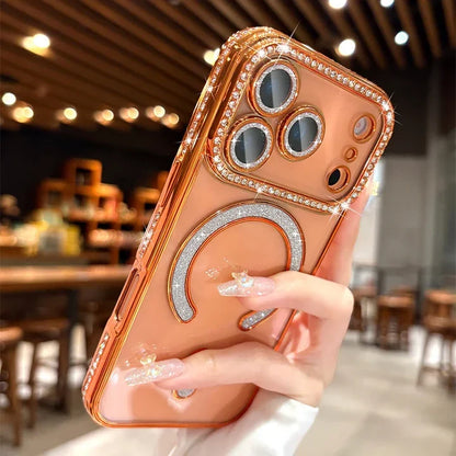 New Diamond Blingy Magsafe clear Case🤍💍- Orange and white