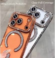 New Diamond Blingy Magsafe clear Case🤍💍- Orange and white